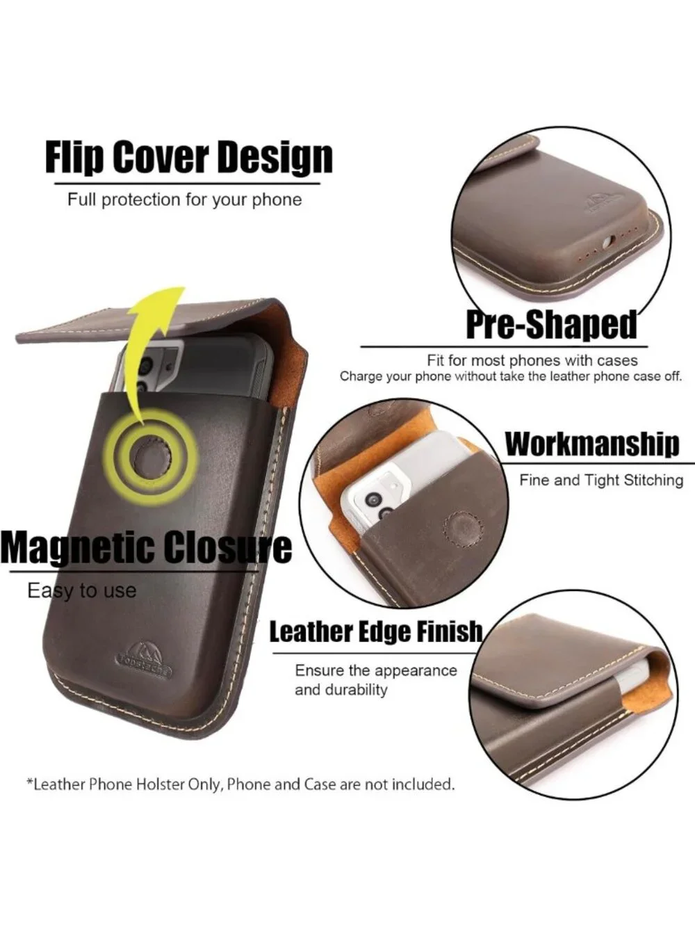 Leather Phone Holster with Belt Clip - Magnetic Flip Case for iPhone & Galaxy